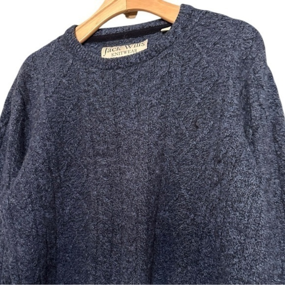 Jack Wills Women’s Size L Blue Tinsbury Merino Wool Blend Cable Knitted Sweater
